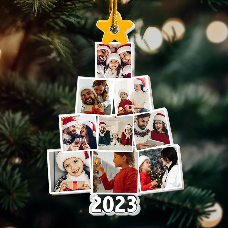 Foto personalizada árvore genealógica, árvore de Natal, ornamento acrílico personalizado, 1pc