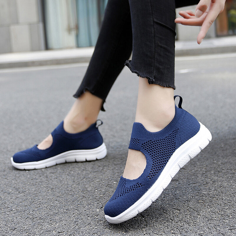 STRONGSHEN Summer Women Flat Vulcanized Shoes Light Slip on Mesh Breathable Casual Shoes Ladies Loafers 35-43 Zapatillas Mujer