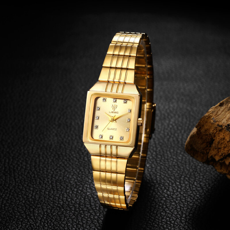 Lancardo 2024 dünne Edelstahl quadratische Paar wasserdichte Uhr Quarz Diamant abgestufte Armband Größe einstellbare Casual Business