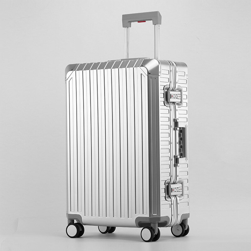 Semua koper perjalanan Aluminium Aloi, tas koper troli logam roda Universal 20 inci Aluminium terkenal
