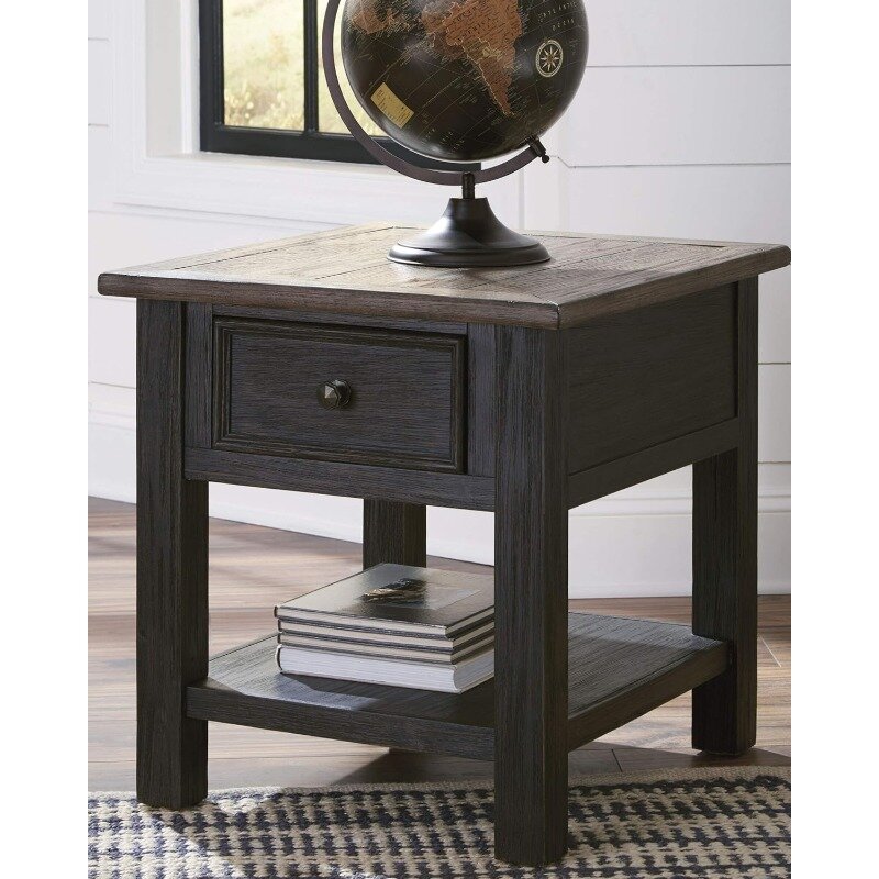 Signature Design by Ashley Tyler Creek Rustic End Table with Storage Drawer and Fixed Shelf, Brown & Black