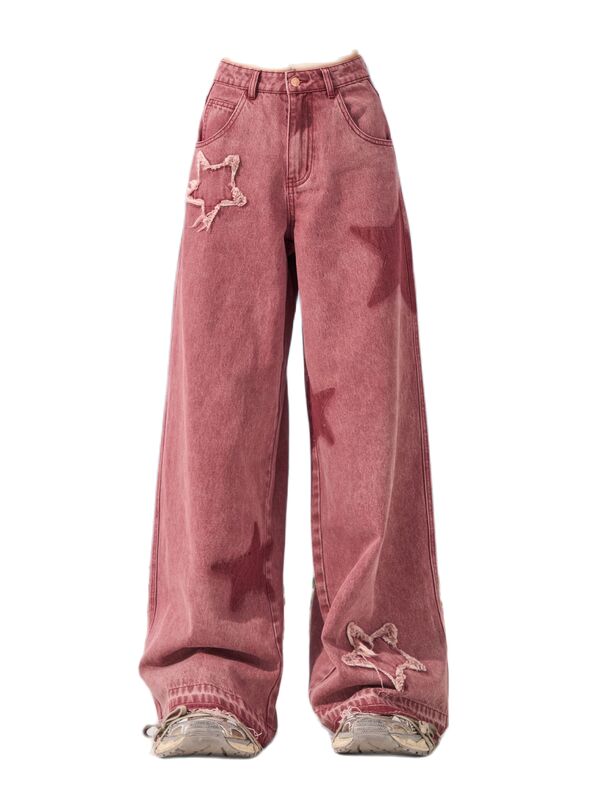 Pink Star Straight Leg Jeans Damen Sommer Design fühlen sich y2k lose und schlanke Freizeit hose mit weitem Bein
