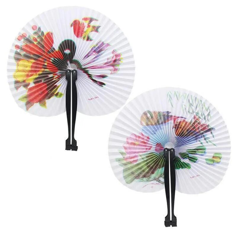 Foldable Paper Fan Retro Windmill Small Round Paper Color Decor Paper Fan Style Party Hand Gift 1pc Random Fan Printed