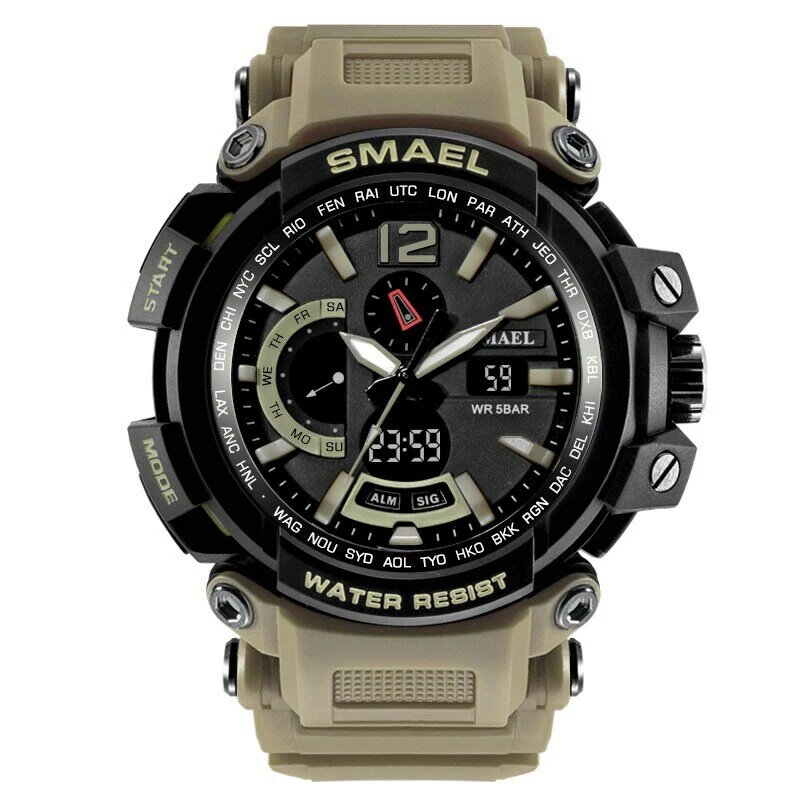 Męskie zegarki Top luksusowy zegarek kwarcowy LED podwójny wyświetlacz analogowy cyfrowy Auto data 50M wodoodporne męskie wojskowe zegarki sportowe