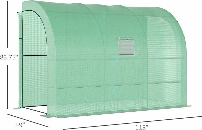10' x 5' x 7' Lean to Greenhouse, Walk-in Green House, Plant Nursery with 2 Roll-up Doors and Windows, PE Cover & 3 Wire Shelves