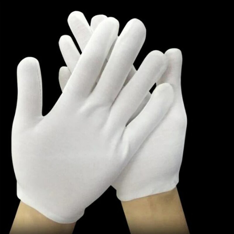 Guantes de algodón blancos a prueba de sudor para trabajadores, guantes de camareros, guantes de conductores, mitones de joyería, mitones de dedo completo para hombres y mujeres