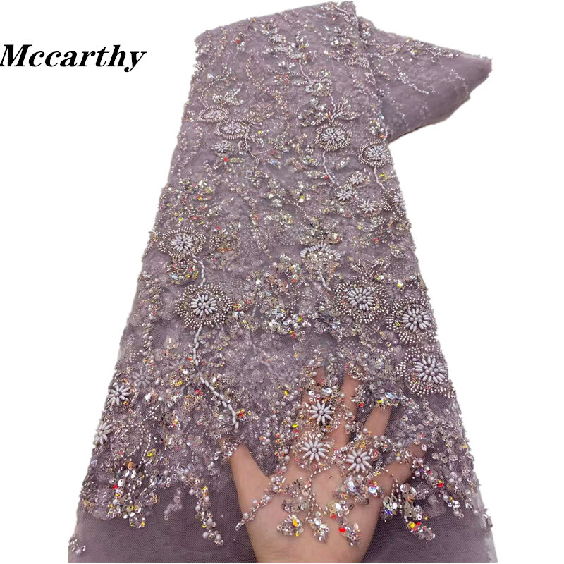 2023 cebulowe nigeryjskie koronkowe tkaniny modne kobiety afrykańska koronka luksusowa ręcznie robiona cekinowy materiał z koralików na ślub 5 jardów XZ390