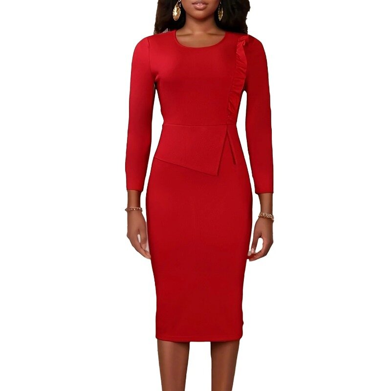 Весна 2024, элегантное Африканское облегающее платье из полиэстера с длинным рукавом и круглым вырезом, африканские платья для женщин, африканская одежда