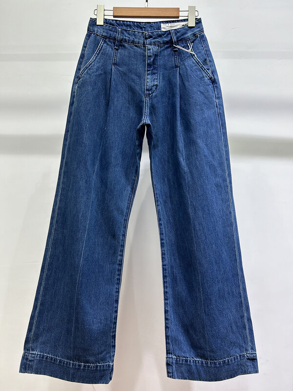 Джинсовые брюки женские с высокой талией, небесно-голубые шелковые драпированные прямые брюки средней линии с широкими штанинами, с драпировкой, весна-лето
