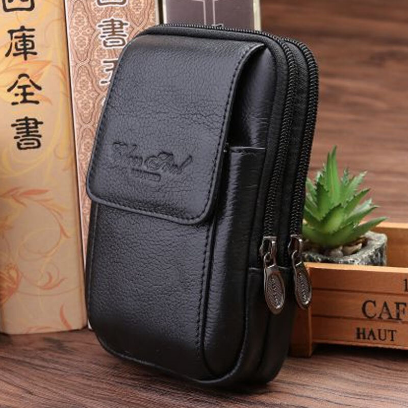 Men Waist Bag Leather Mobile Cell Phone Case Bag Male Loop Skin Belt Waist Bag Hip Bum  Fanny Pack Wallet