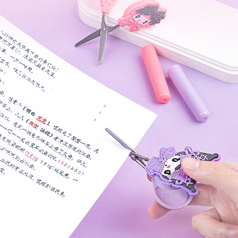2023 oryginalne Sanrio Family Anime Kuromi Cartoon studentka przenośne Diy rozpakowywanie bezpiecznych małe nożyczki dziecięcych narzędzi ręcznych hurtowych