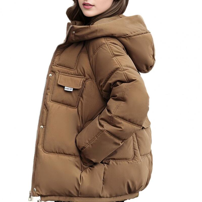 Chaqueta acolchada de algodón con capucha para mujer, abrigo de invierno con retención de calor, múltiples bolsillos
