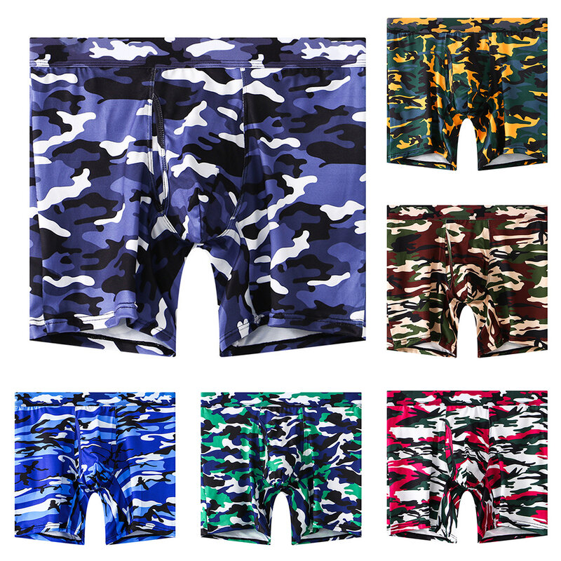 Camouflage Boxer Shorts para Men, Hip Lift Underwear, Middle Waist Briefs, Silky Panties, Ultra-soft Breath Underpants, Sports