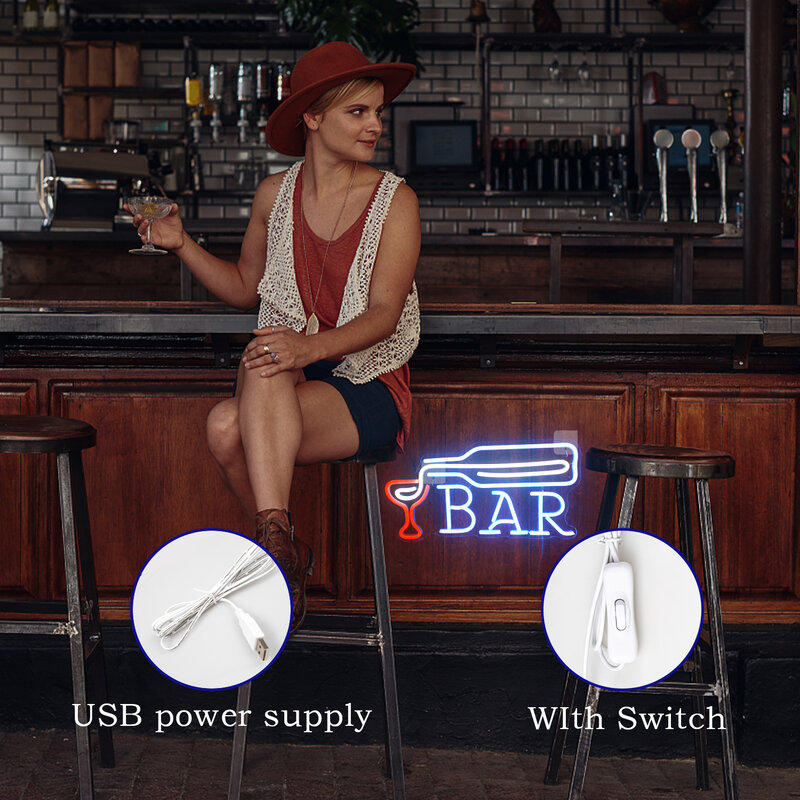 바 네온 사인 LED 방 장식 조명, USB 걸이식 아크릴 아트 벽 램프, 파티 바 카페 상점용 창의적인 디자인 로고 장식