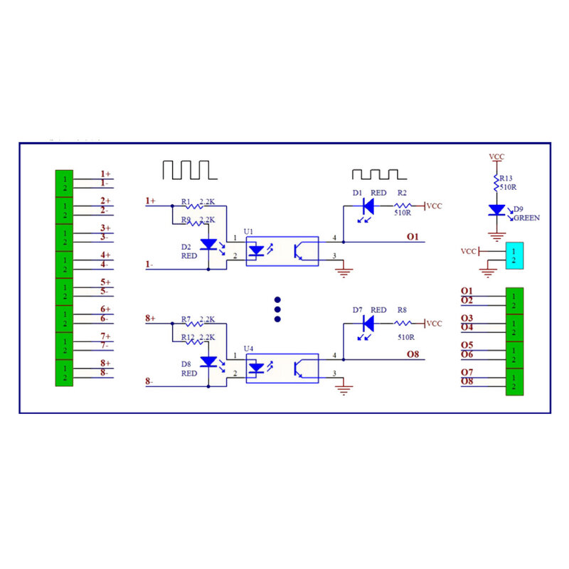 บอร์ดแยกอุปกรณ์แยกสัญญาณ PLC โมดูลแยกสัญญาณหม้อแปลงแรงดันไฟฟ้าระดับสัญญาณ PNP 24-5V 8ช่องสัญญาณ