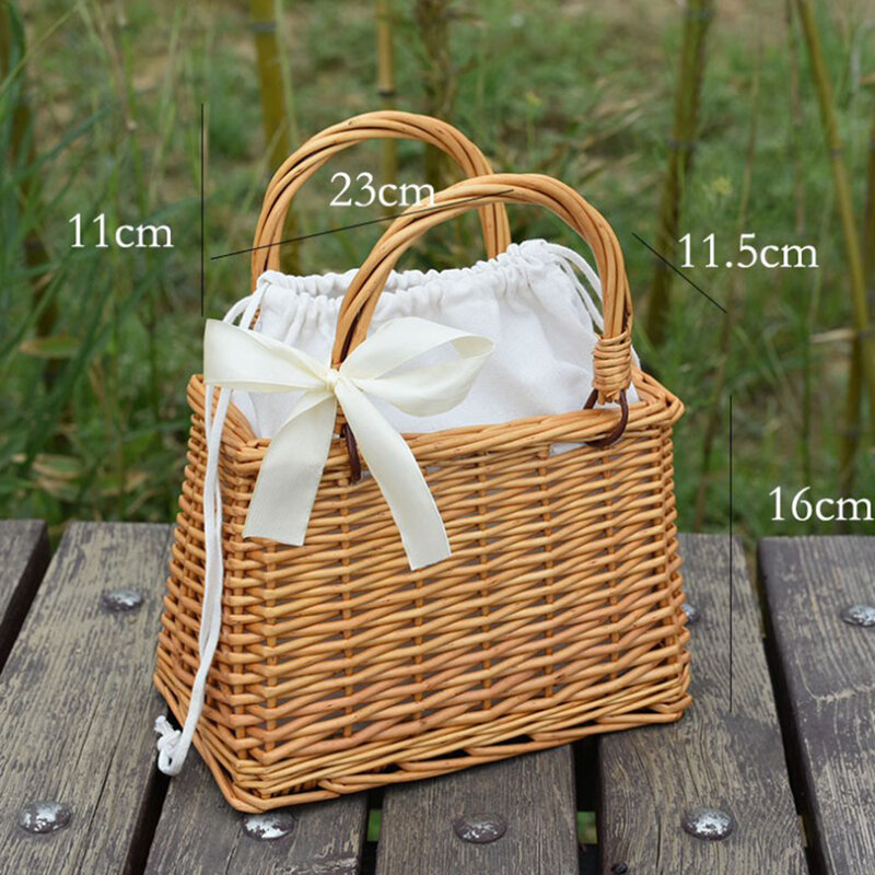 Nuova borsa portatile in rattan borsa tessuta a mano borsa in bambù inclinata della boemia borsa fotografica per le vacanze al mare per le donne