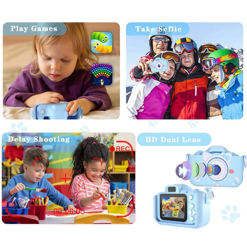 Câmera Lanyard for Kids, Decoração portátil, Neck Lanyard, Card Reader, 32G SD Card Accessories, Toy Parts