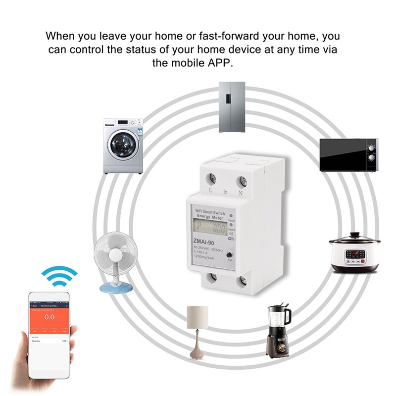Tuya WiFi Medidor de Energia Inteligente, Trilho Din, Consumo de Energia, Wattmeter, Funciona com Alexa, Google Home, Fase 2
