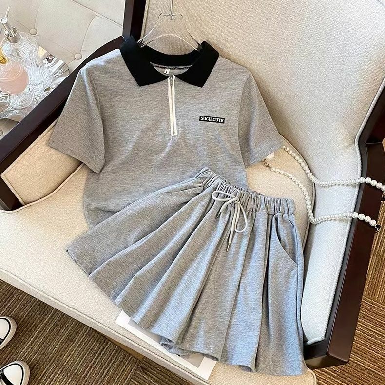 Fashion POLO Collar Top, Women's Short Sleeved Skirt Pants, Slimming Two-piece Summer Small Loose Fitting Casual Sports Set