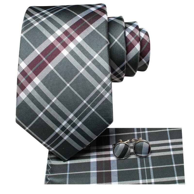 Corbata de seda a cuadros grises para hombre, cadena de lujo a la moda, mancuerna de pañuelo, regalo de boda, diseñador, venta al por mayor, novedad de 2023
