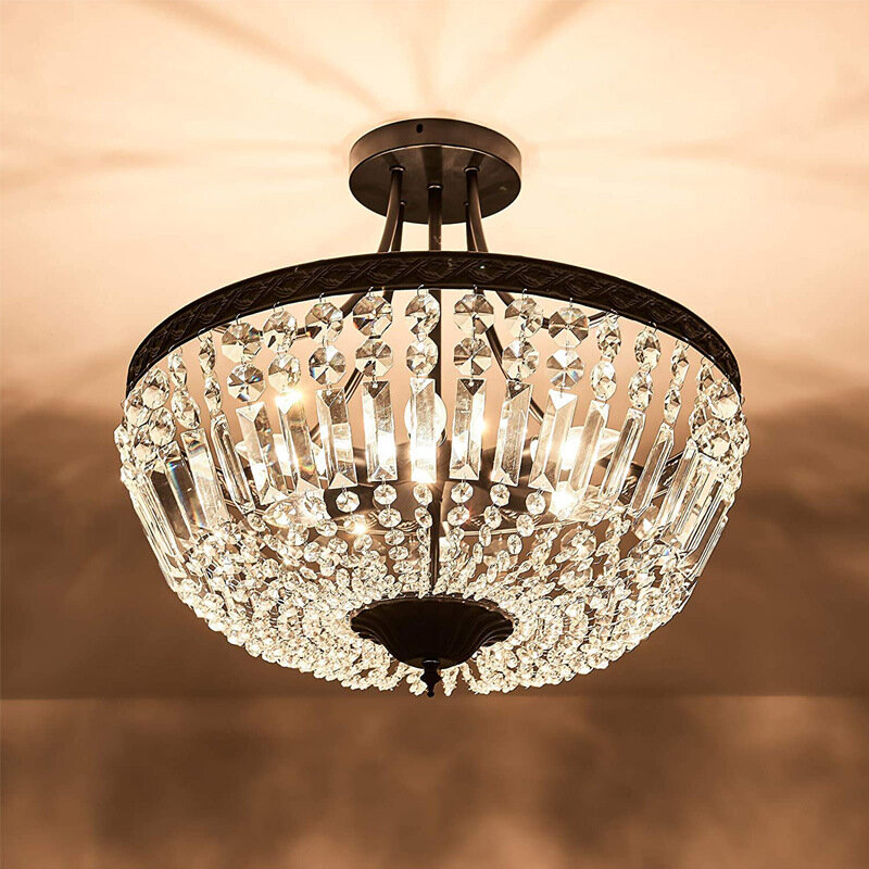 Lámpara de araña americana de cristal de hierro retro Para dormitorio, lámparas simples para el hogar, restaurante, sala de estar, luz de lujo