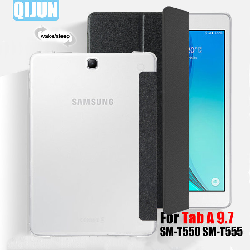 Tablet fall für Samsung Galaxy Tab EINE 9,7 2015 Smart schlaf wake up Tri-falten Voller Schutz flip-cover stehen für SM-T550 SM-T555