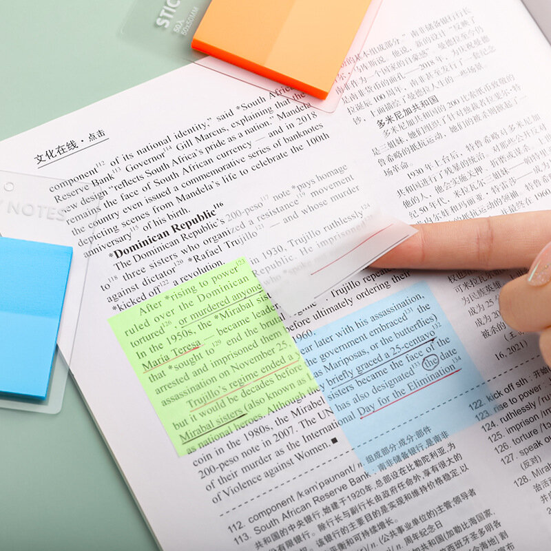 Waterproof Colorido Transparente Sticky Notes, Quick Dry Memo Pad Postado, Lembrete Adesivo Mensagem, Escritório e Escola, 50 Folhas