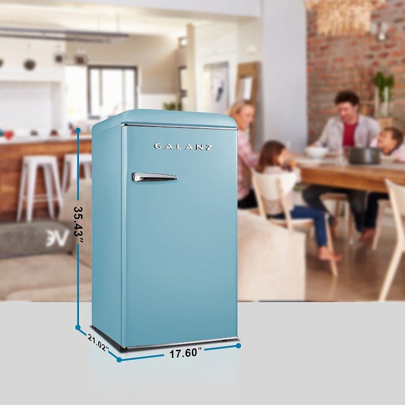 Galanz glr33mber10 Retro-Kompakt kühlschrank, eintüriger Kühlschrank, einstellbarer mechanischer Thermostat mit Kühler, blau, 3,3 cu ft