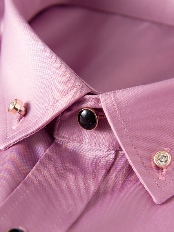 Camicia da uomo in seta con colletto a bottone con diamanti leggermente elasticizzati, occasioni formali, camicie in ferro a maniche lunghe solide da ballo per feste