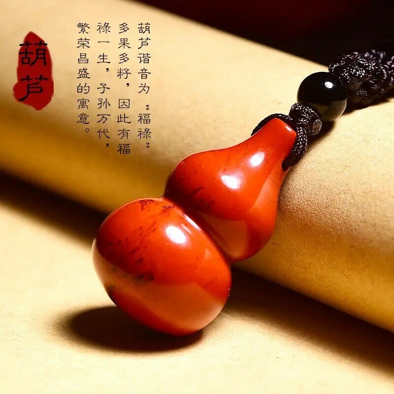 Natural Vermelho Bambu Cabaça Pingente Pedra, Amuleto Sombra Pedra Jóias, Amargo Mole Sorte Colar para Homens e Mulheres, Jóias de Luxo