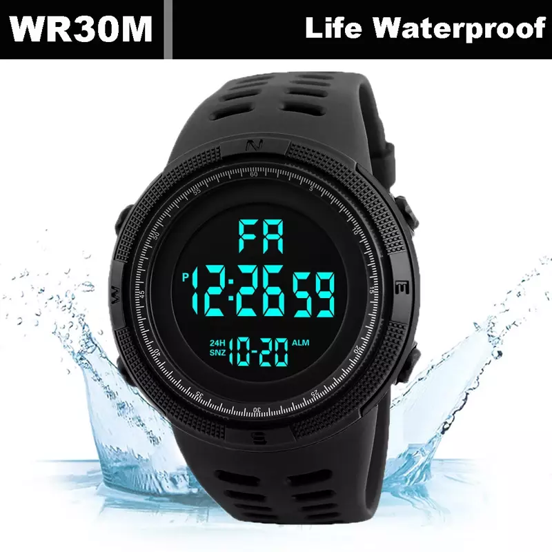 Reloj Digital deportivo para hombre, pulsera electrónica militar multifunción con esfera grande, despertador luminoso y resistente al agua