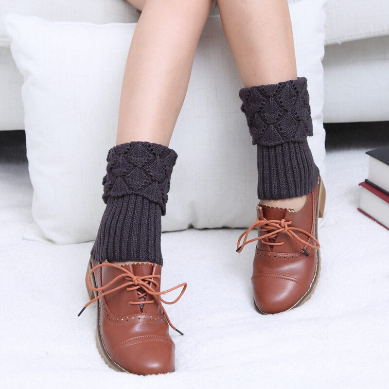 Womens Solid Color Boots Topper Knit Crochet Short Leg Warmers Autumn Winter Girls Boot Socks Knit Footless Warm Ankle Socks