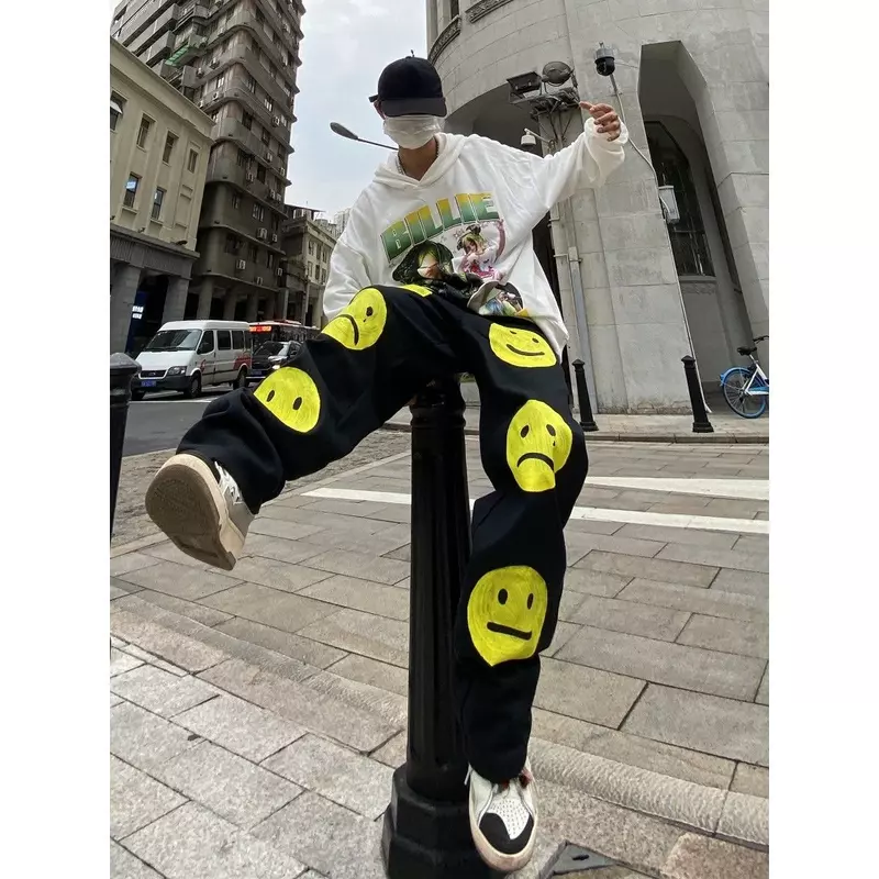 Goth – pantalon à imprimé Graffiti pour femmes, Baggy, droit, ample, américain, de couple, Street, Y2k, taille haute, ample, nouvelle collection