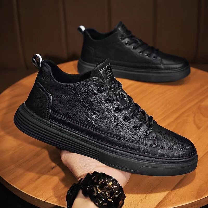 Leather Men Casual Shoes Spring Fashion Shoes for Men Comfort Walking Platform Male Ankle Vulcanized Shoes Tenis Masculino