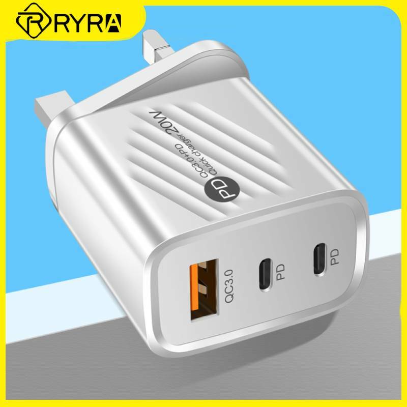 RYRA-Chargeur de Type C pour Smartphones et Tablettes, Adaptateur de Prise EU US UK, Incliné, USB 3Ports, Accessoires de Téléphone Portable