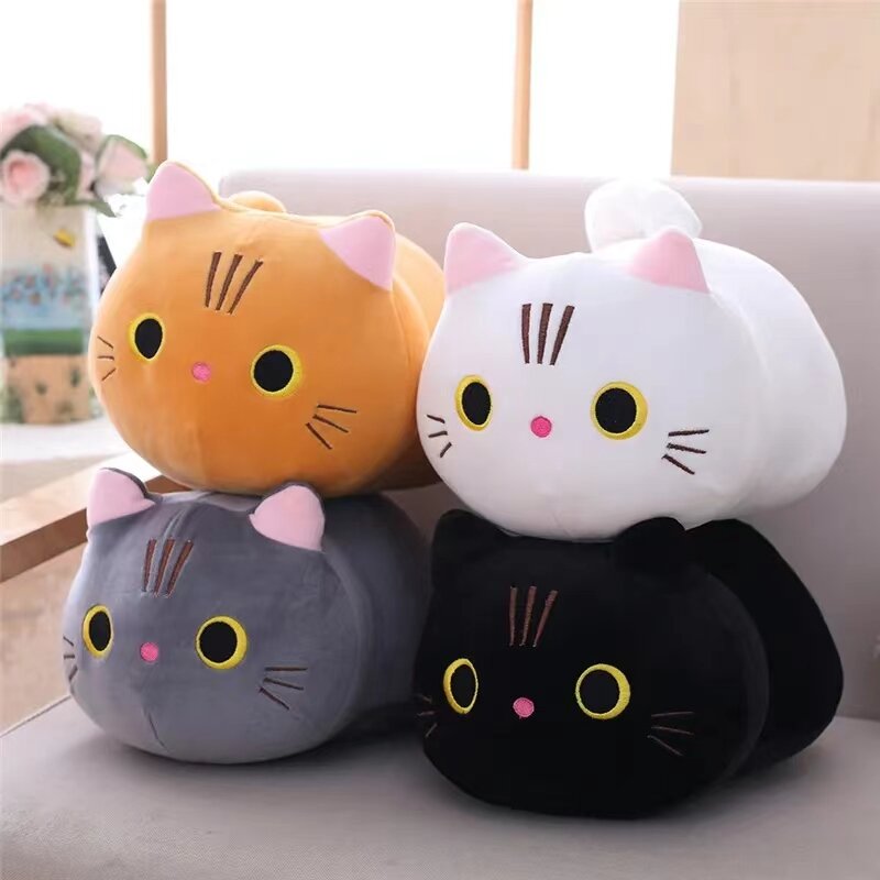 25CM Lovely Cartoon Cat Dolls Stuffed Soft Animal Kitten Plush Pillow Toys Kawaii White Black Cat Gift for Boys Girls