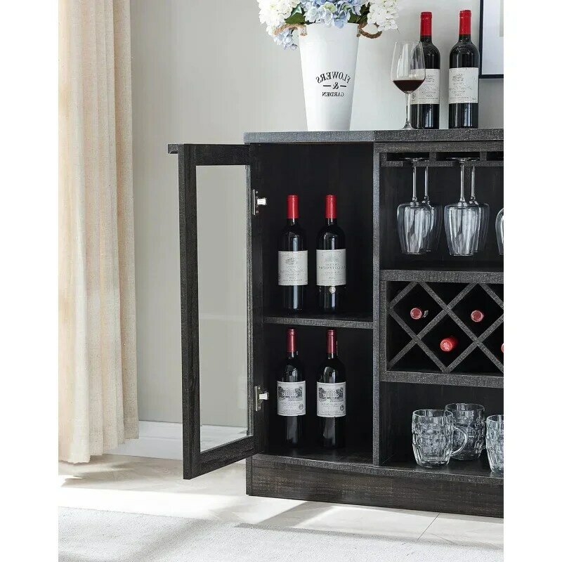 Home Source Armoire de bar à vin avec portes de rangement, armoire à vin T1, buffet de 51 po et armoire de planche pour cuisine française ou rustique