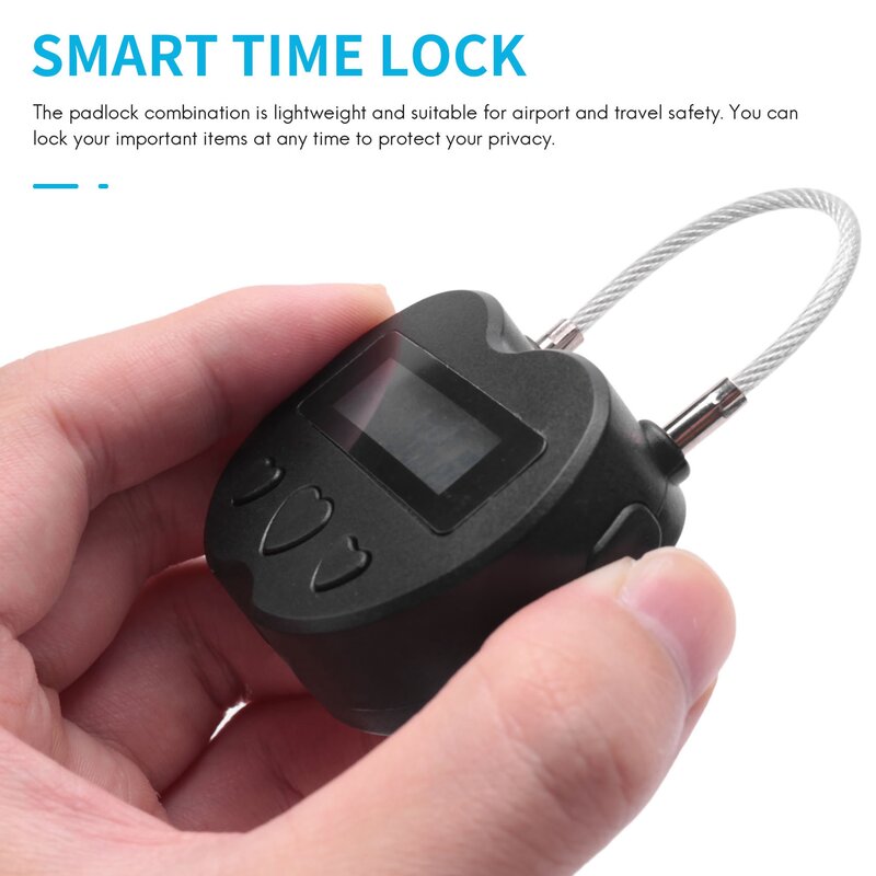 Smart Time Lock LCD Display Time Lock USB Rechargeable Temporary Timer Padlock Travel Electronic Timer Black