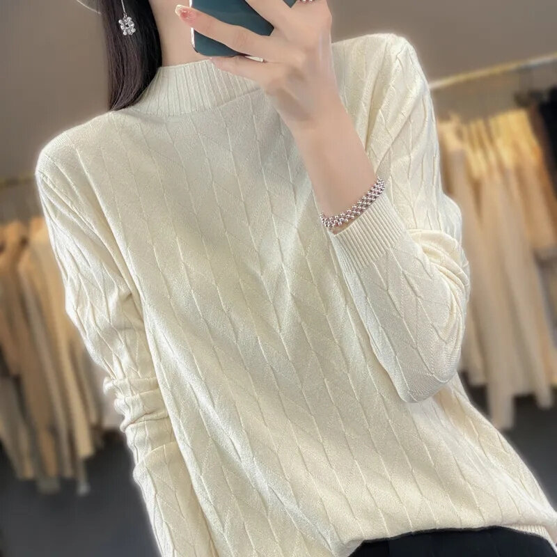 2024 New KoreanTurtleneck Jumper Woman Knitted Blouses Fashion Ladies Sweaters Long Sleeve Autumn Warm Tops Bottoming Shirt
