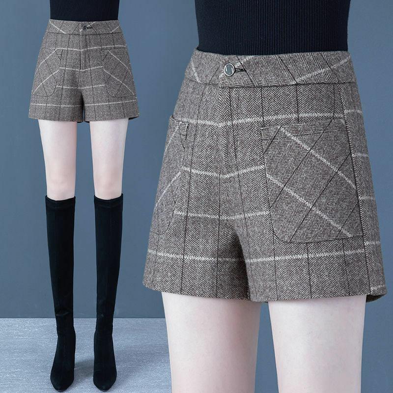 2024 New Plaid Fashion Shorts All-match Solid Color  Casual Shorts Women A-line High Waist Slim Short Ladies Bottom T518