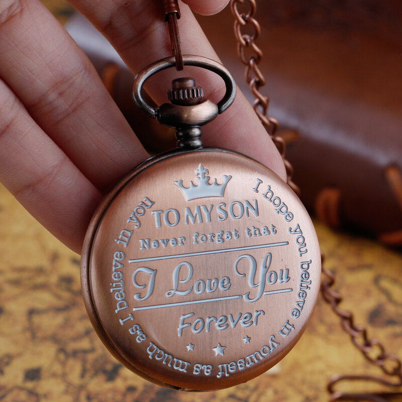 Relojes de bolsillo de cuarzo rojo Vintage "To My Son", Collar personalizado, esfera grande Digital romana, reloj FOB de bolsillo, regalos únicos para hombres