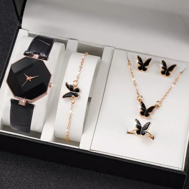 5 шт., женские модные элегантные наручные часы, кварцевые часы для дам