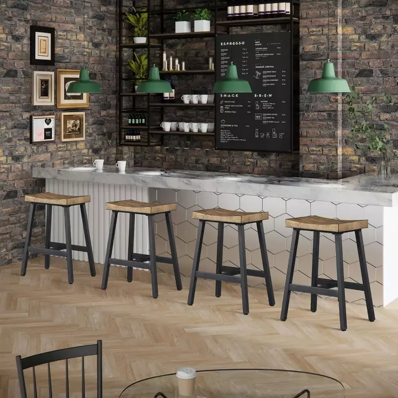 Black Bar Stools para sala de jantar, cozinha ilha cadeira, balcão fezes, pub mobiliário, conjunto de 2, 24 polegadas