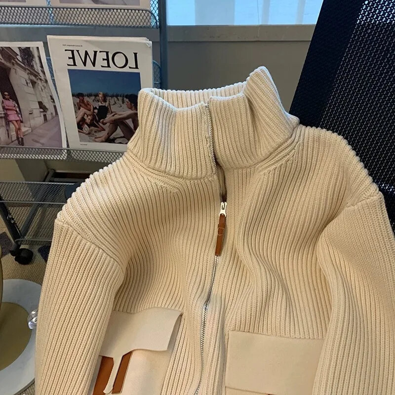 Jaket rajut huruf H mewah untuk wanita, jaket Sweater gaya kardigan Pullover musim dingin modis musim gugur musim dingin untuk wanita