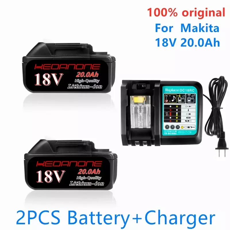 Batterie de Rechange Rechargeable pour Makita BL1860 et BL1830, Outil Électrique avec Chargeur 3A, 18V, 20,0 Ah, 20000mAh