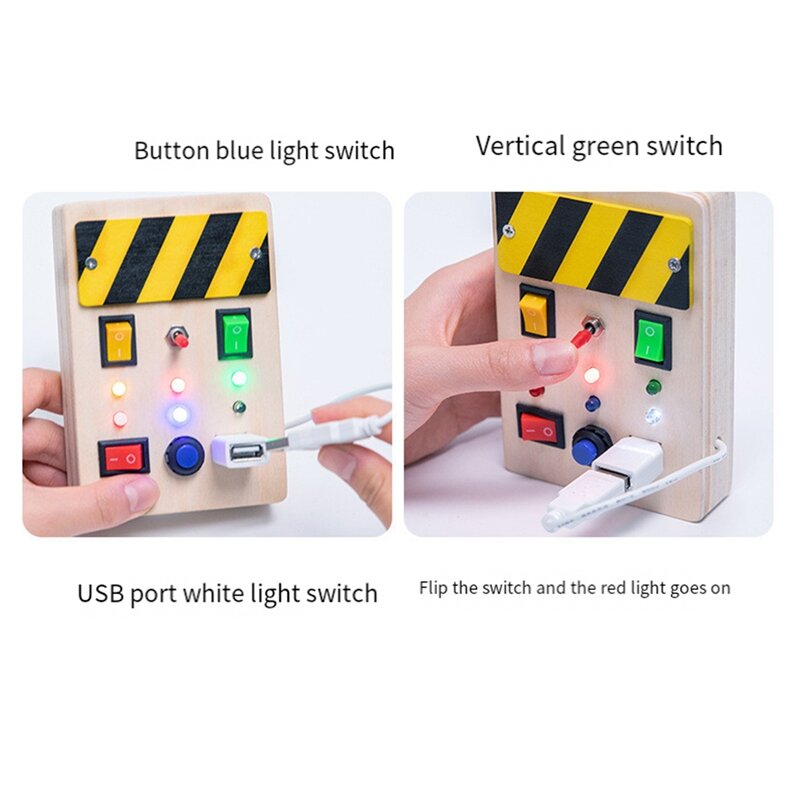 Baby Montessori Busy Board Wooden Toys With LED Light Switch Control Travel Activities Children Games For Toddlers 2-4Y