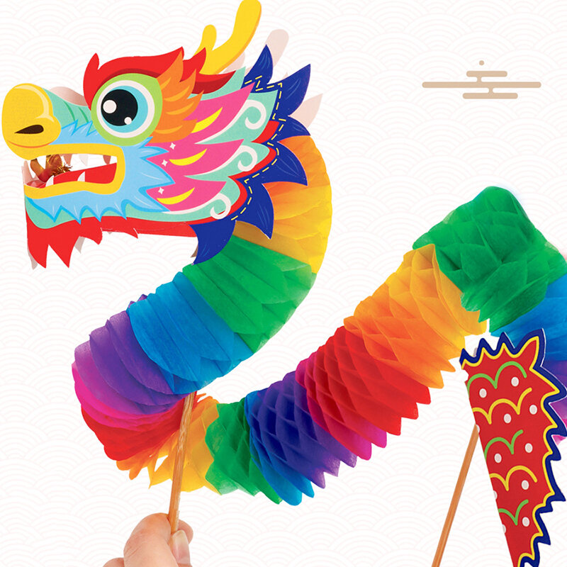Saco Material Criativo Artesanal para Crianças, Nostalgia, DIY Puzzle Brinquedos, Ano Novo Chinês, Dança do Dragão, Presente Recorte de Papel
