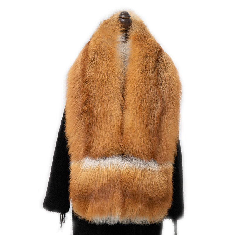 100% Genuine Natural Real Fox Fur Scarf Bib Ring Mulheres Warm Doublesided Full Fox Fur Long Shawl Inverno Luxo Ao Ar Livre Lenços