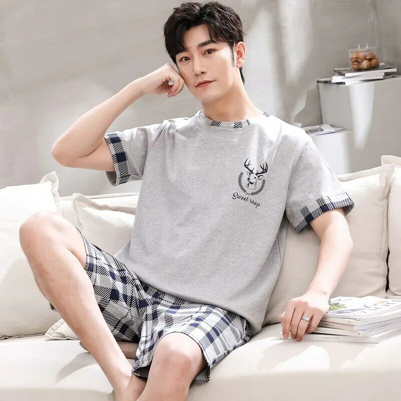 Summer 3XL Men's Pajama Sets Casual Short Tops Short Pant Suit Pyjamas Korean Men Sleepwear Pijamas Homewear Fashion Pjs
