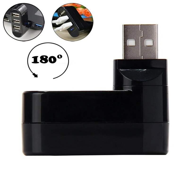 High Quality for Laptop Rotate for Notebook Hub Black 3 Ports Splitter Mini Adapter